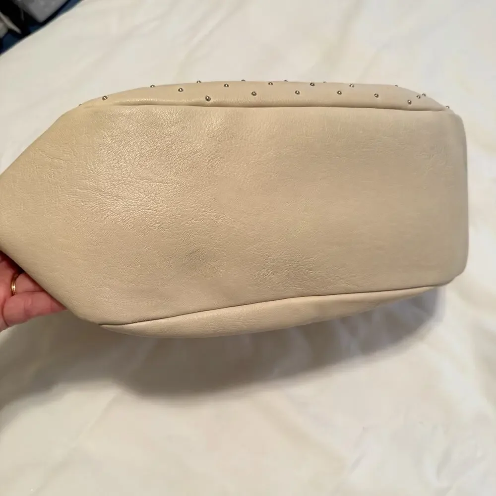INC INTERNATIONAL CONCEPTS Ivory Studded‎ hobo shoulder bag gold chain crescent